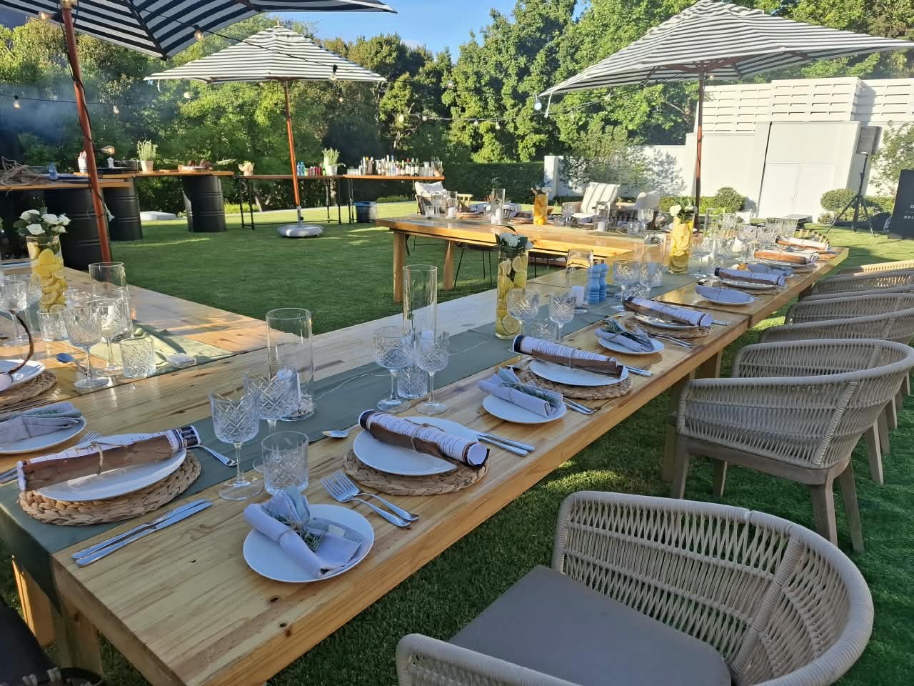 Long table prepared for guests